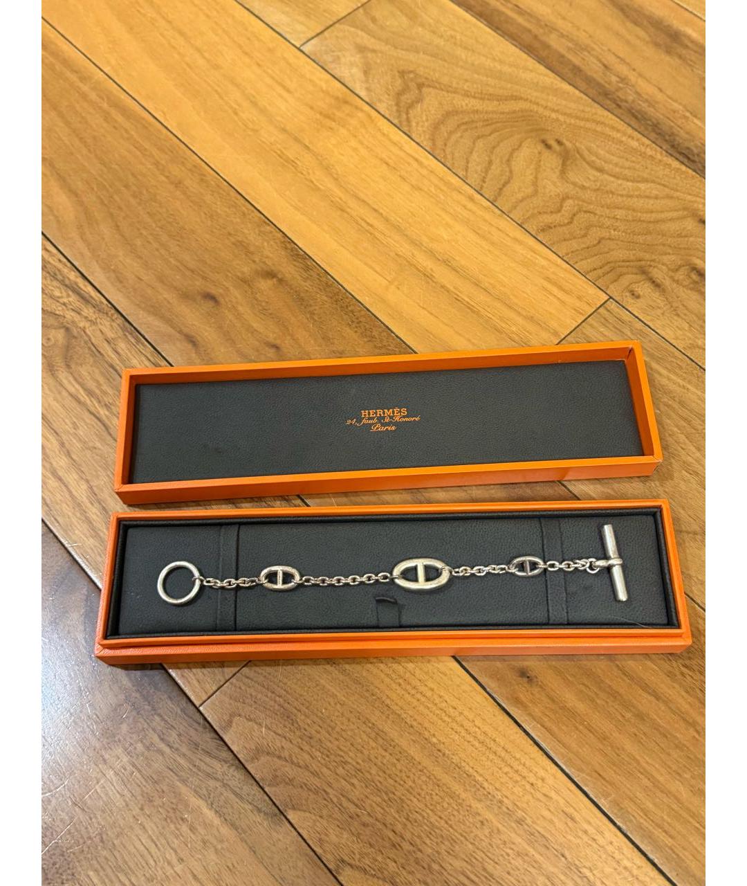 HERMES Серебрянный металлический браслет, фото 7