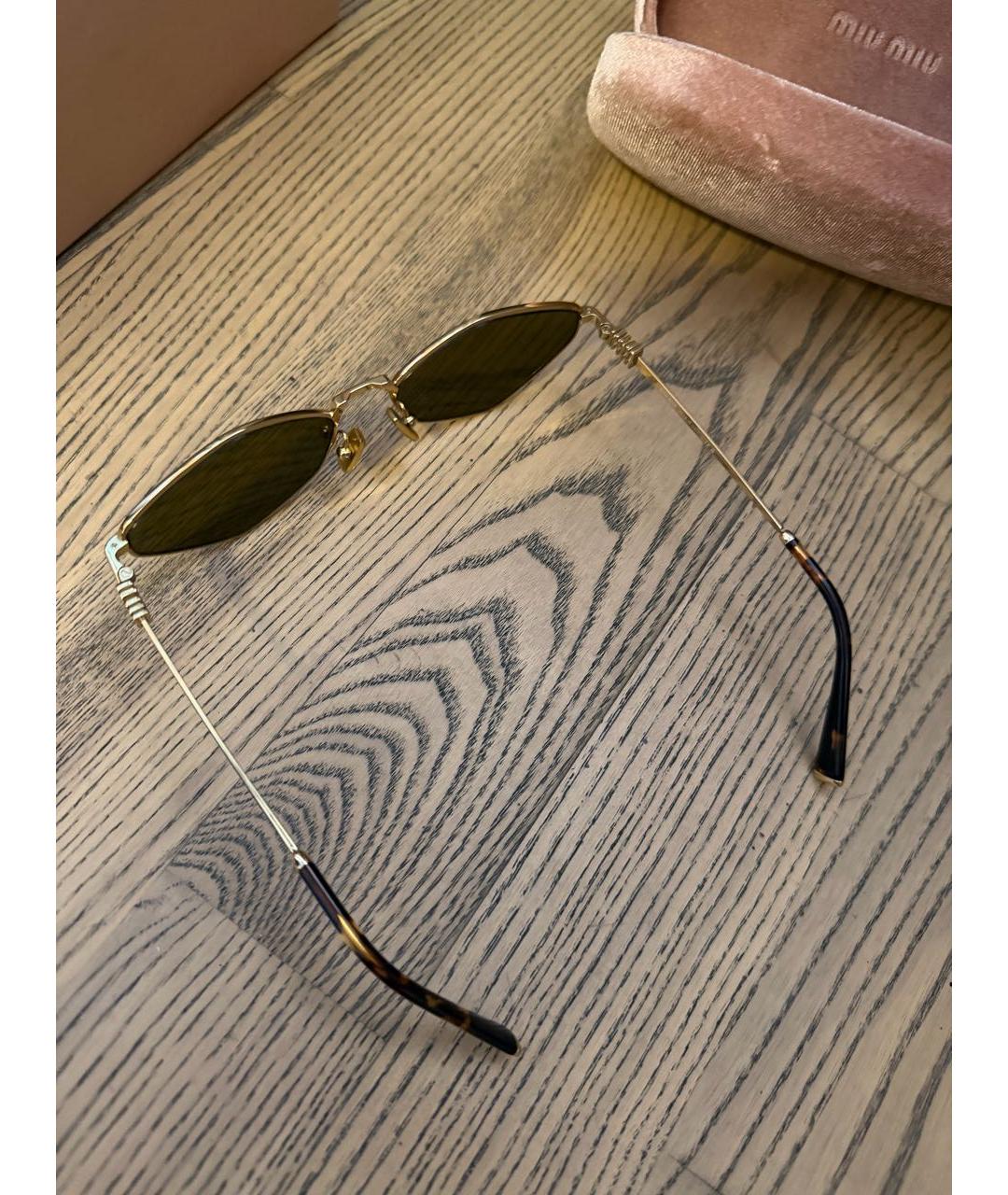 MIU MIU Золотые металлические солнцезащитные очки, фото 2