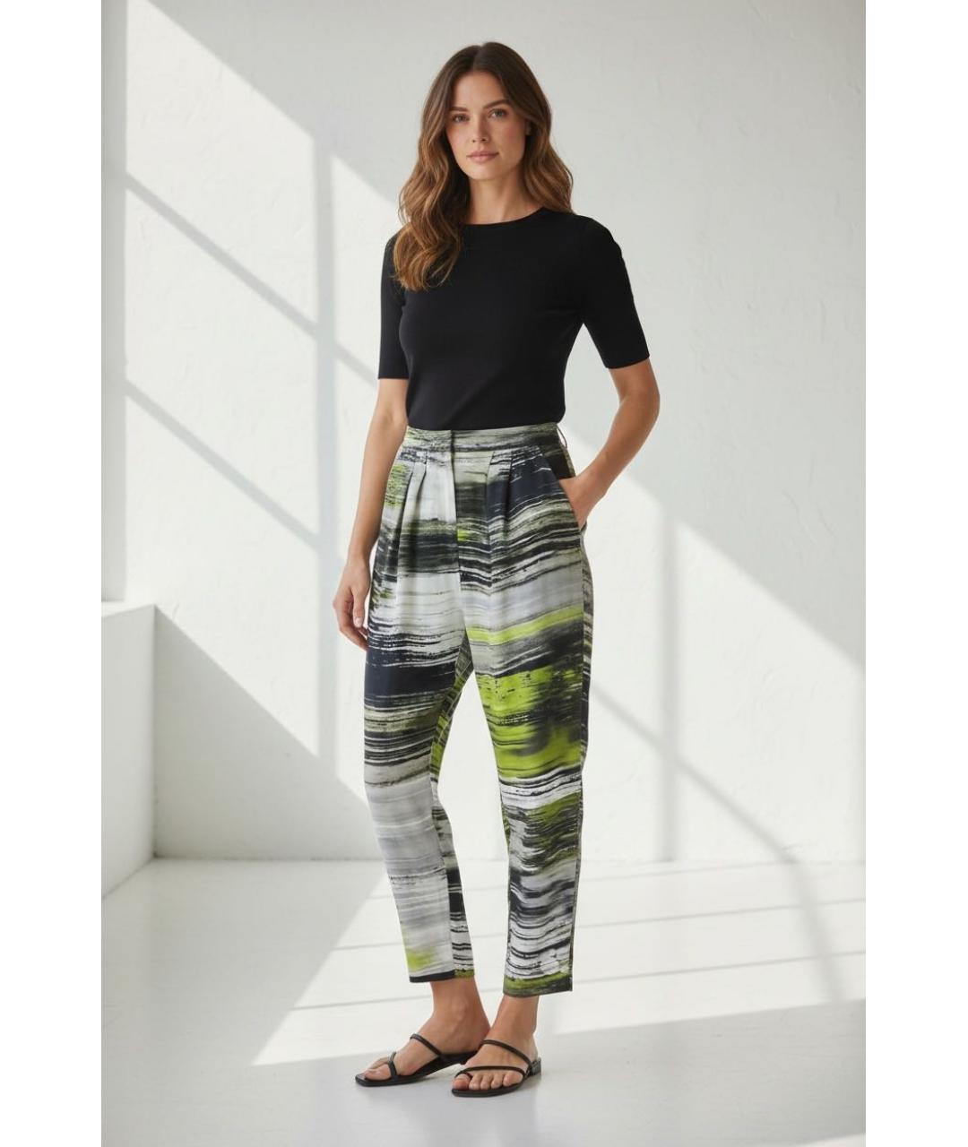 D.EXTERIOR Зеленые шелковые прямые брюки, фото 6