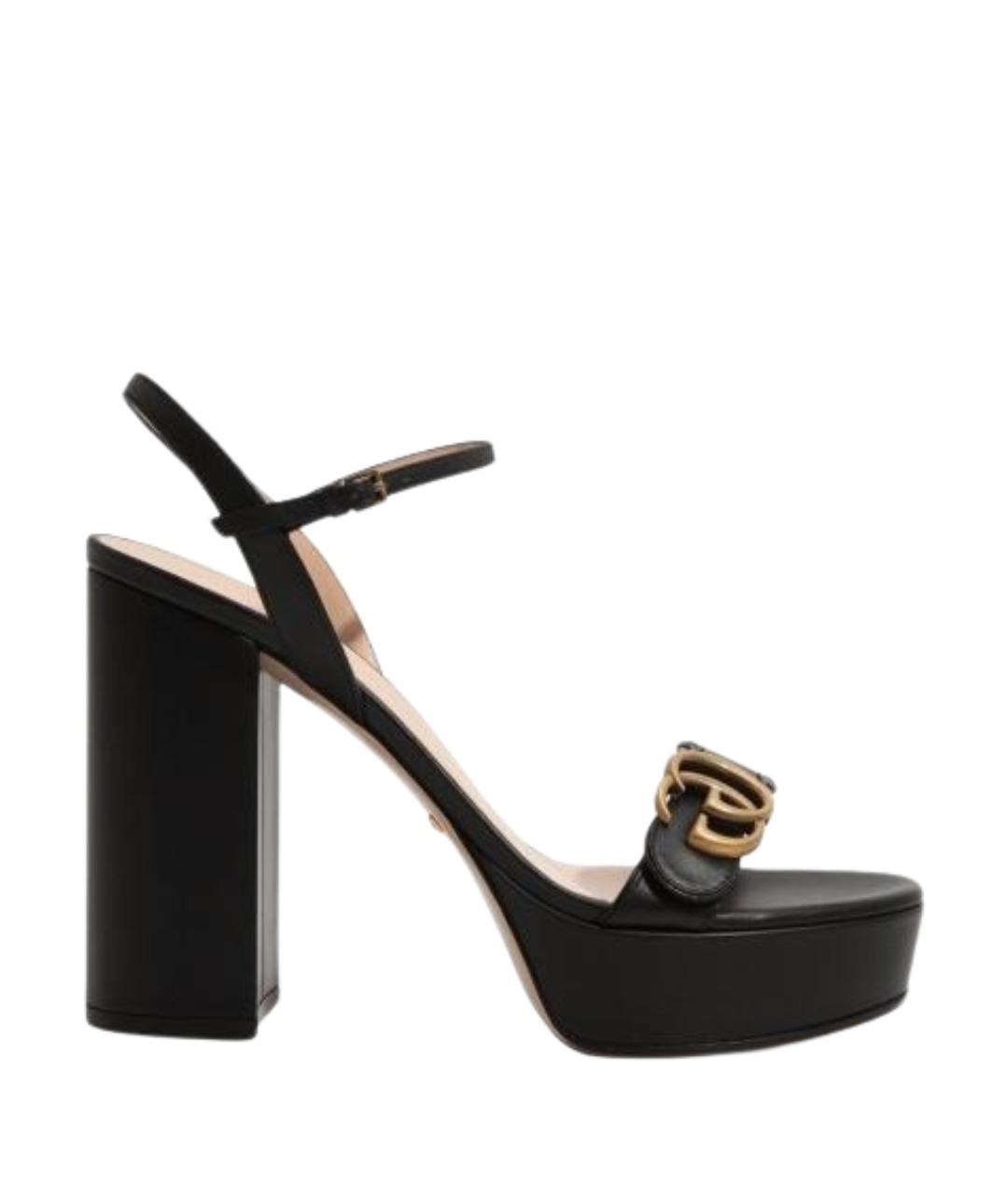 GUCCI Черные кожаные босоножки, фото 1