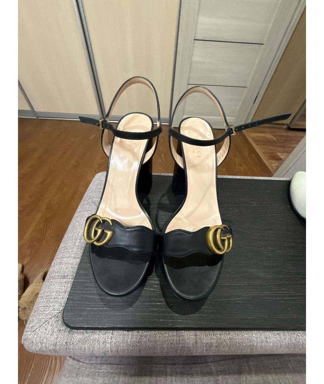 GUCCI Черные кожаные босоножки, фото 2