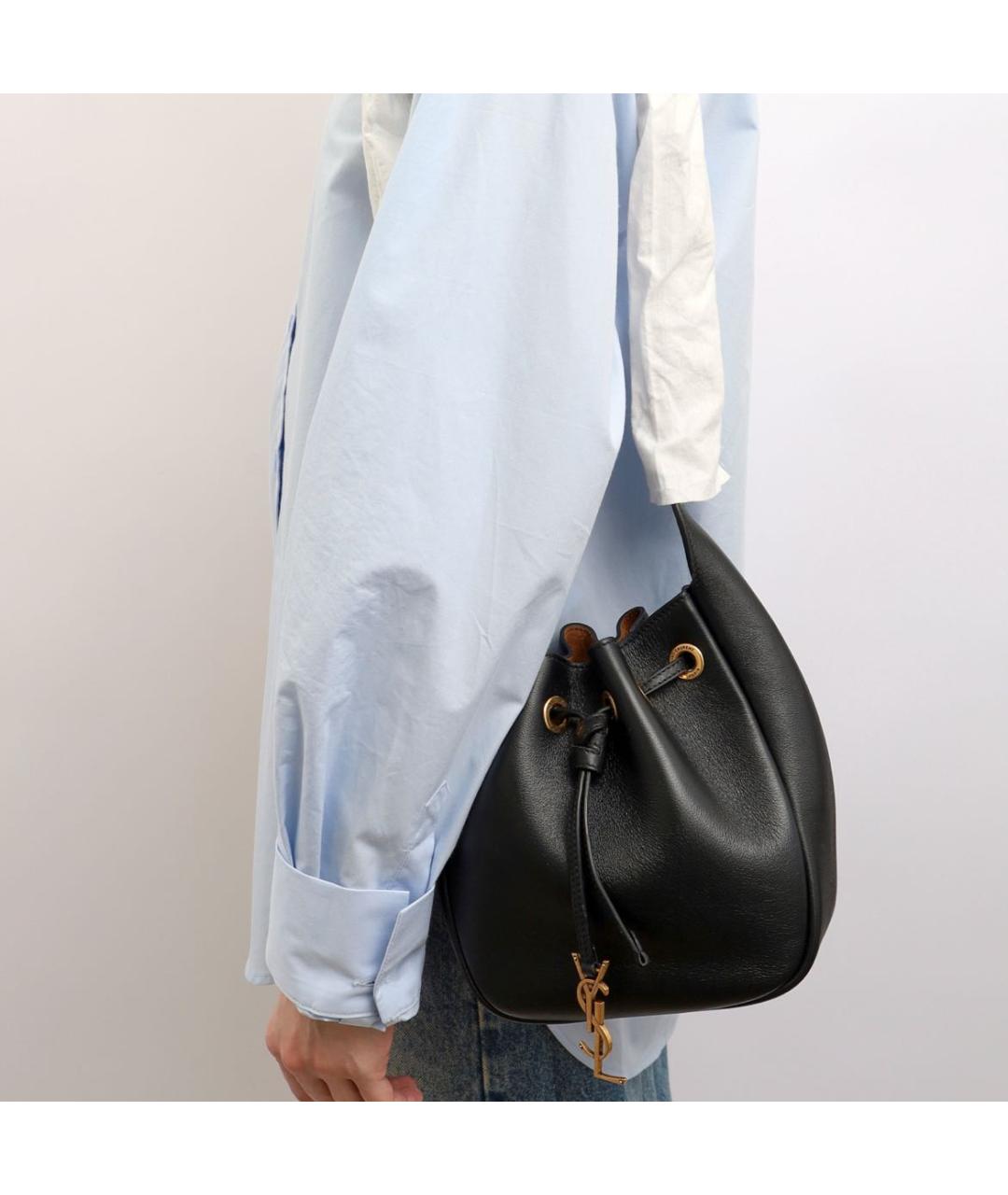 SAINT LAURENT Черная кожаная сумка тоут, фото 2
