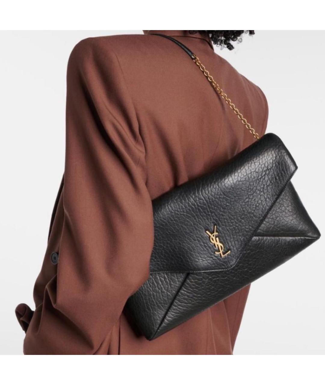 SAINT LAURENT Черная кожаная сумка с короткими ручками, фото 2
