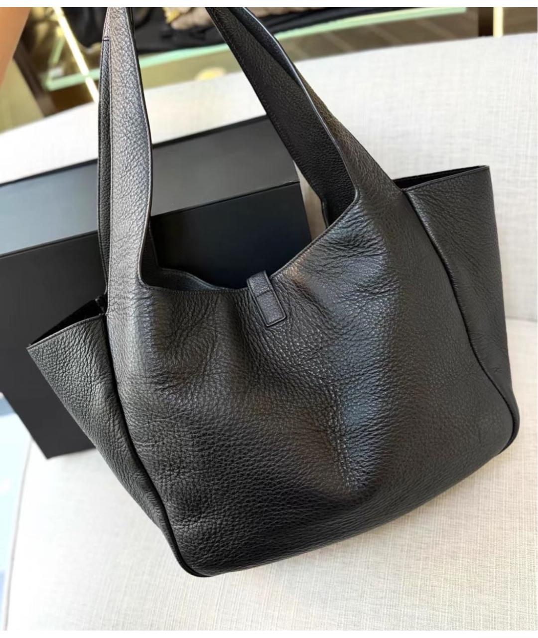 SAINT LAURENT Черная кожаная сумка тоут, фото 4