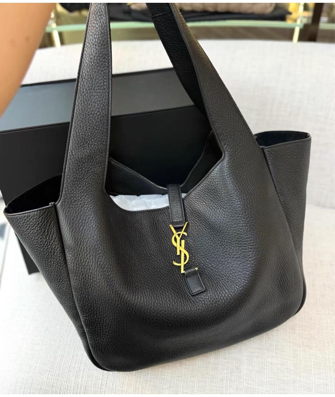 SAINT LAURENT Черная кожаная сумка тоут, фото 3