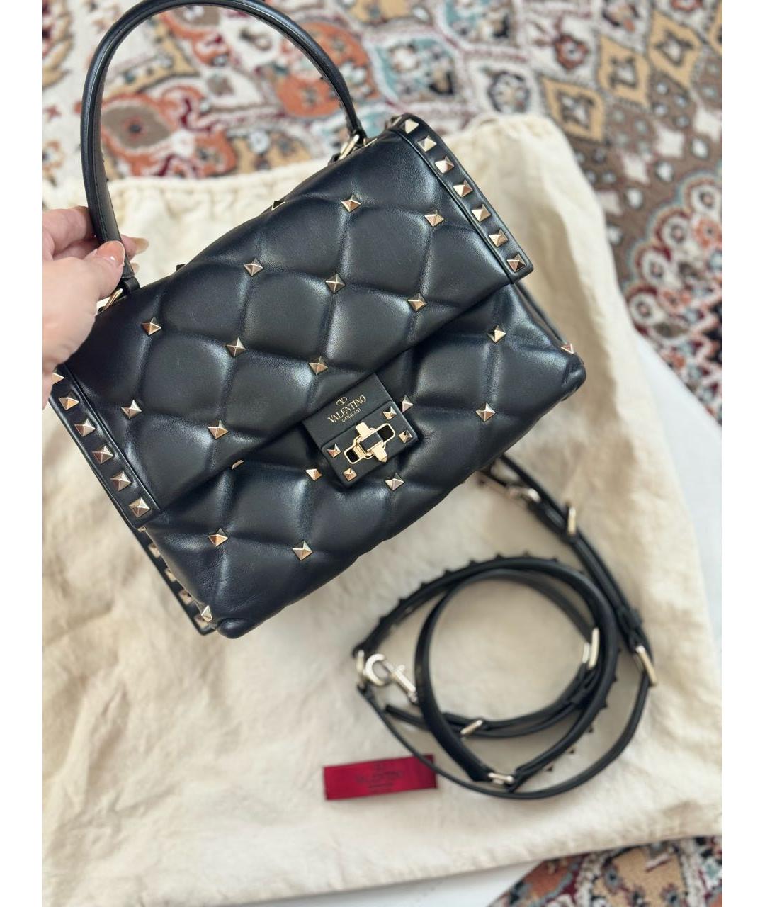 VALENTINO Черная кожаная сумка с короткими ручками, фото 3