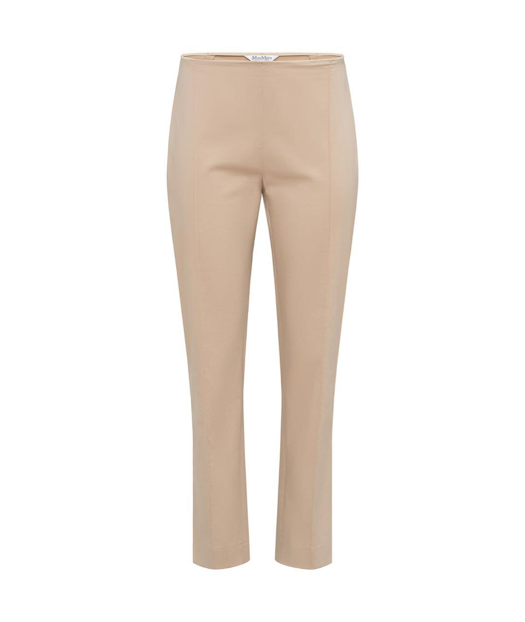 MAX MARA Бежевые хлопко-эластановые прямые брюки, фото 5