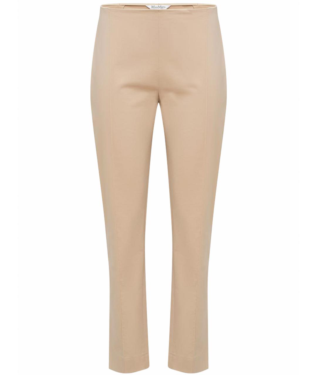 MAX MARA Бежевые хлопко-эластановые прямые брюки, фото 1