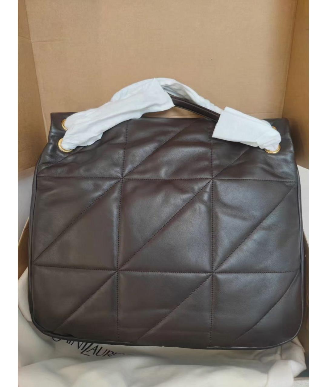 SAINT LAURENT Коричневая кожаная сумка с короткими ручками, фото 5