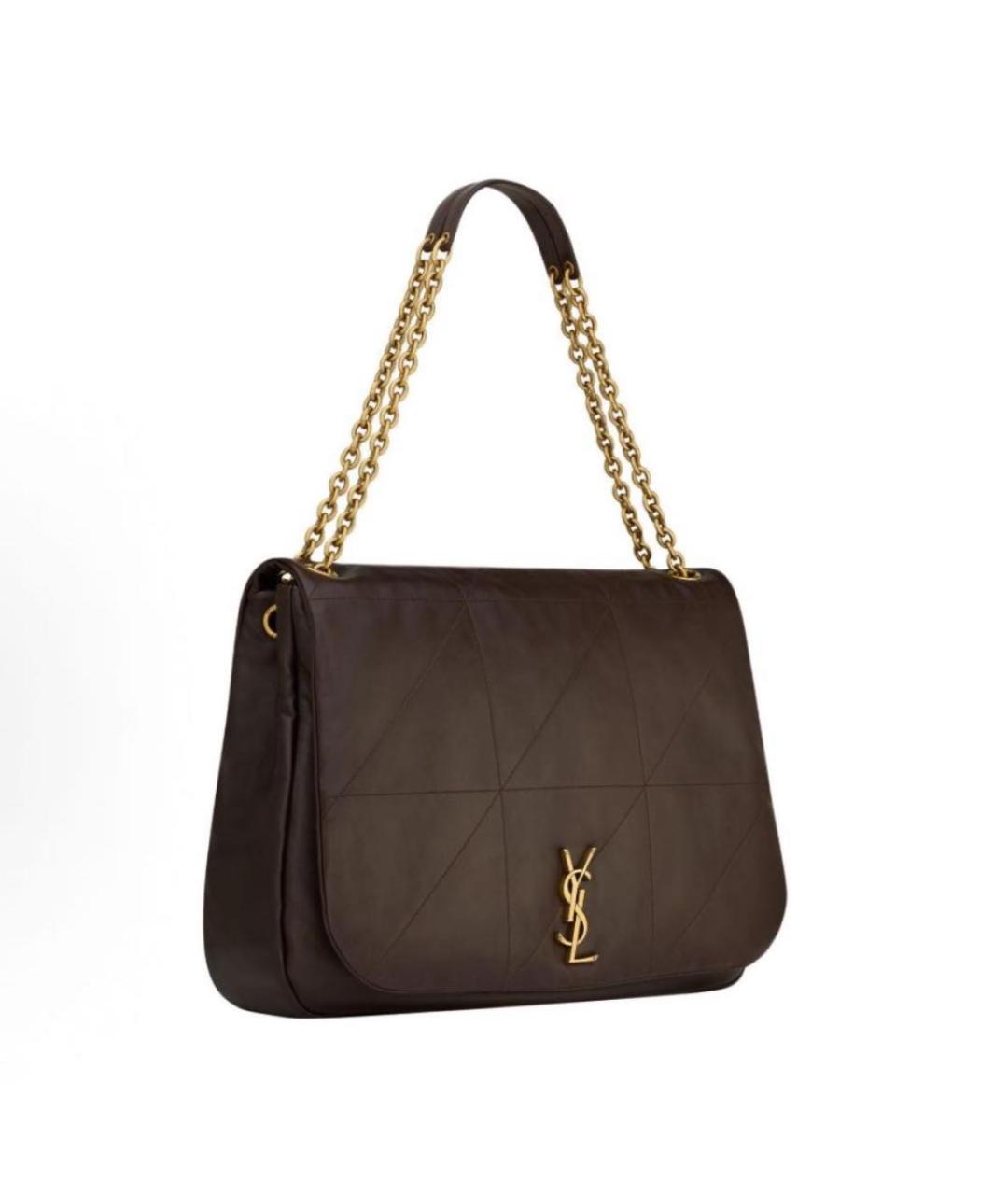 SAINT LAURENT Коричневая кожаная сумка с короткими ручками, фото 2