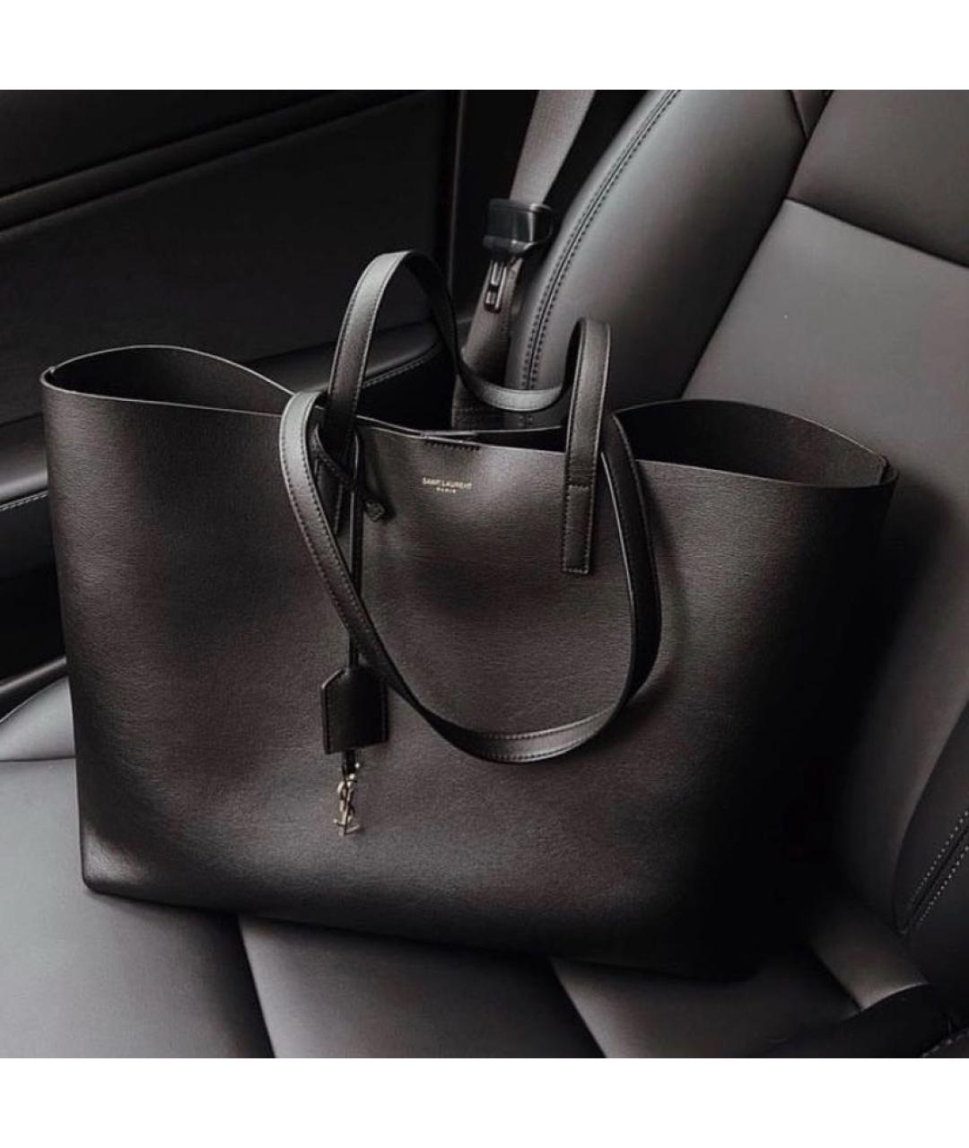 SAINT LAURENT Черная кожаная сумка тоут, фото 2