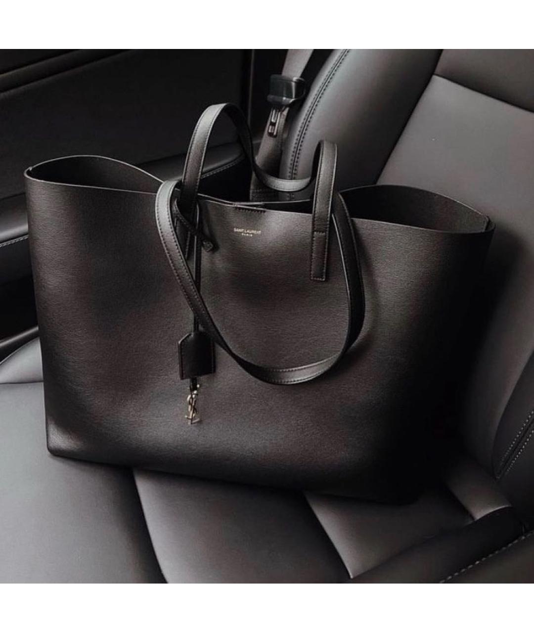 SAINT LAURENT Черная кожаная сумка тоут, фото 4