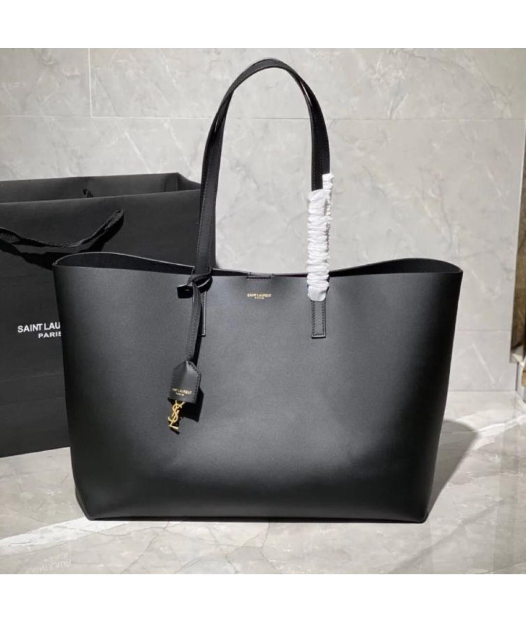 SAINT LAURENT Черная кожаная сумка тоут, фото 3