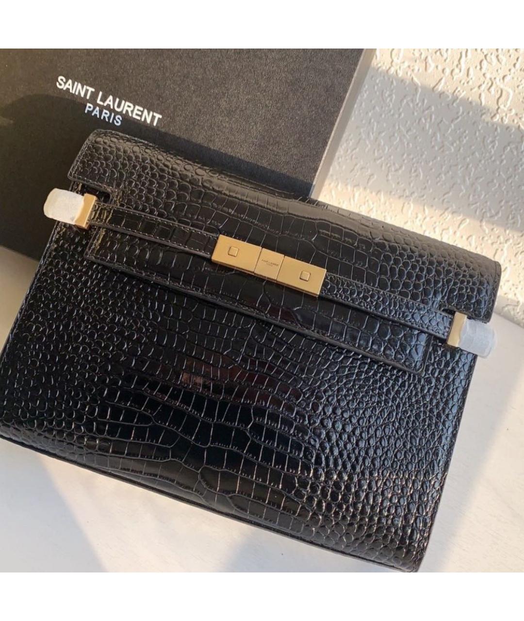 SAINT LAURENT Черная кожаная сумка с короткими ручками, фото 3