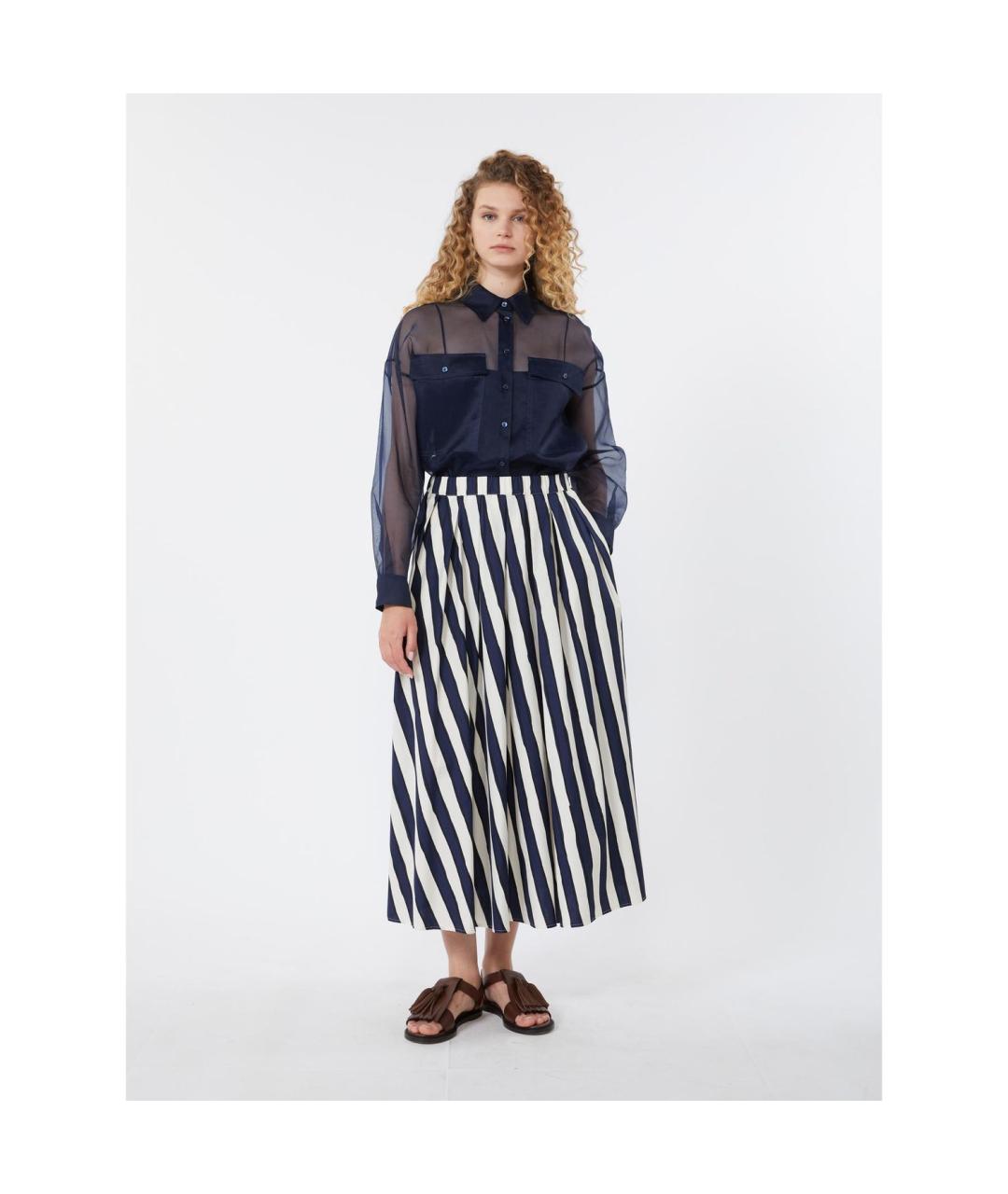 WEEKEND MAX MARA Темно-синяя шелковая блузы, фото 4