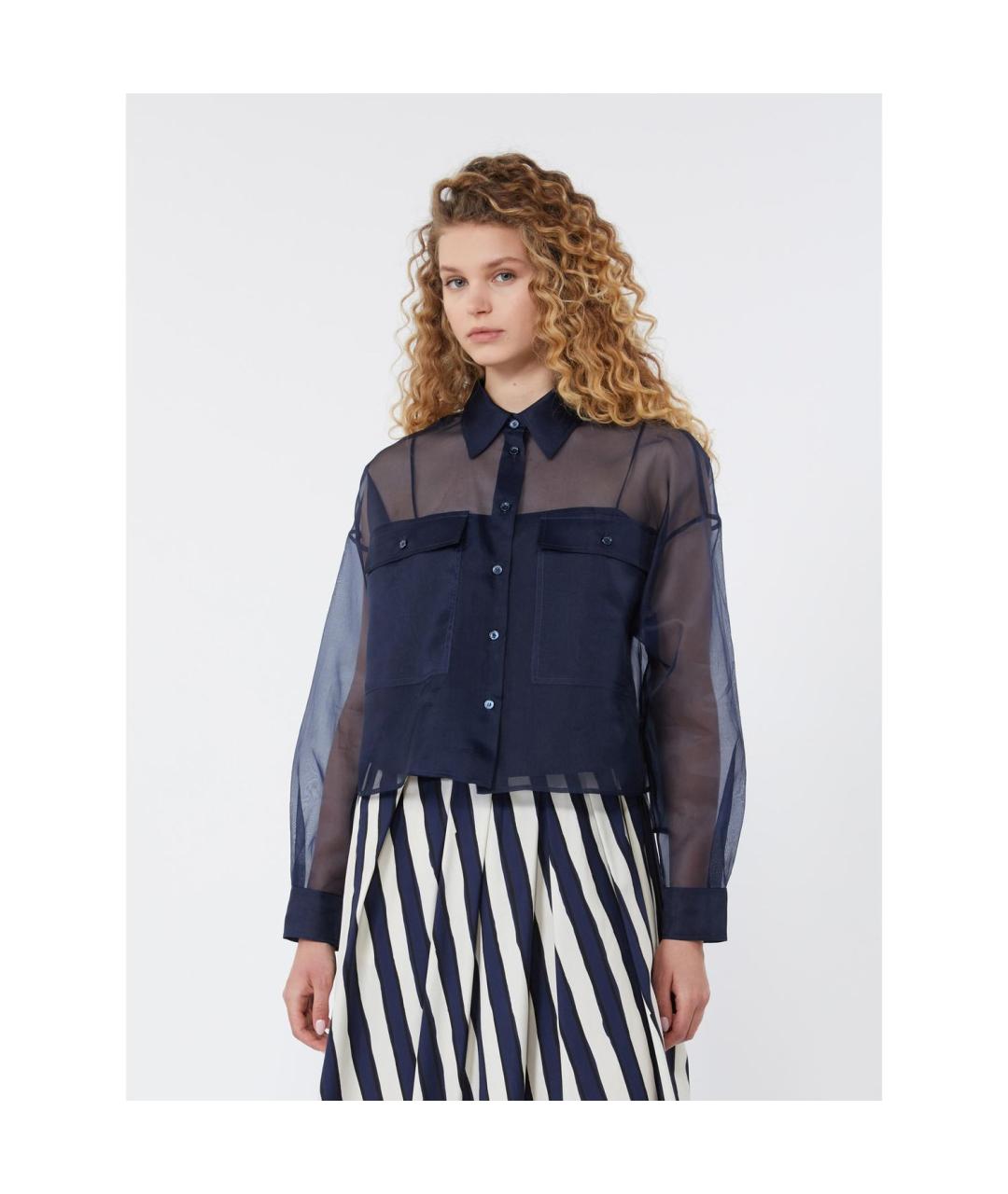 WEEKEND MAX MARA Темно-синяя шелковая блузы, фото 5