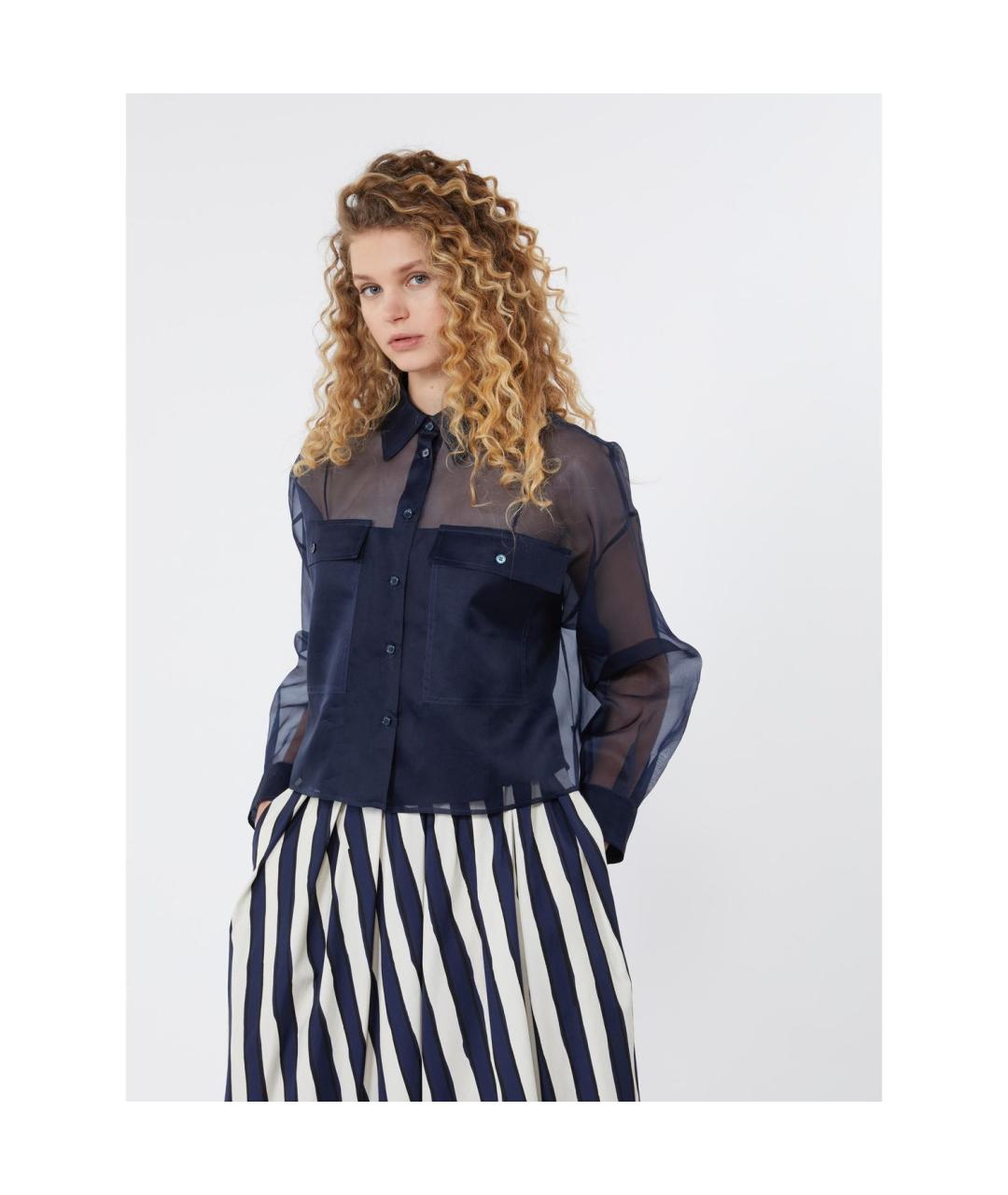 WEEKEND MAX MARA Темно-синяя шелковая блузы, фото 3