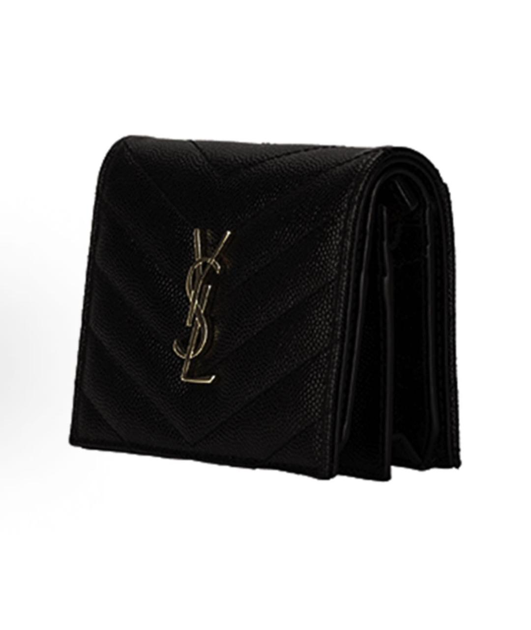 SAINT LAURENT Черный кожаный кошелек, фото 2