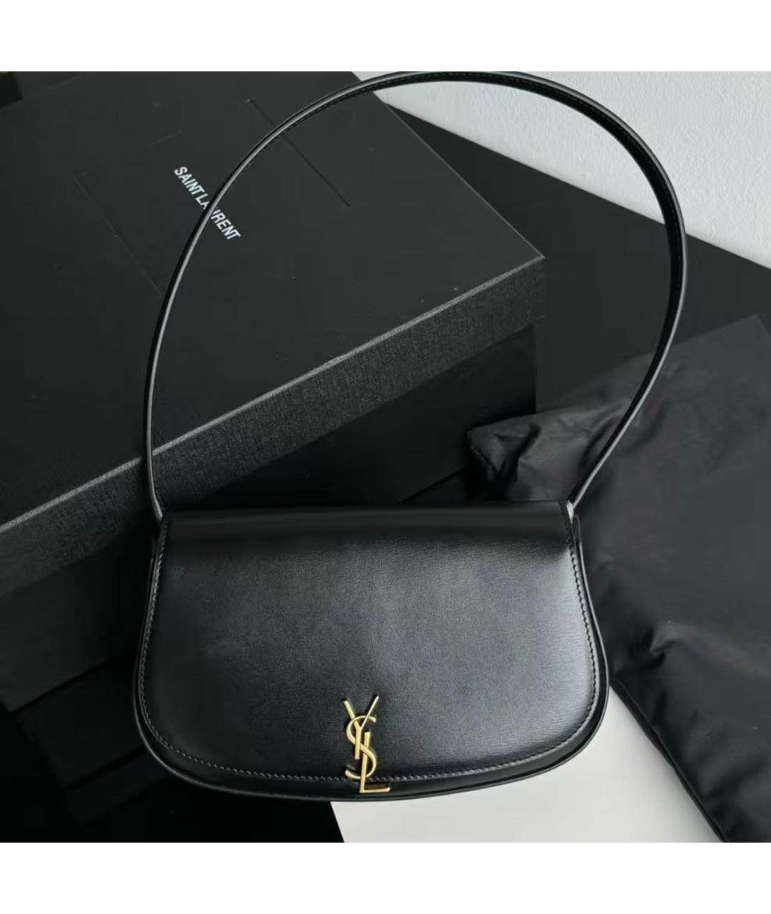 SAINT LAURENT Черная кожаная сумка с короткими ручками, фото 3