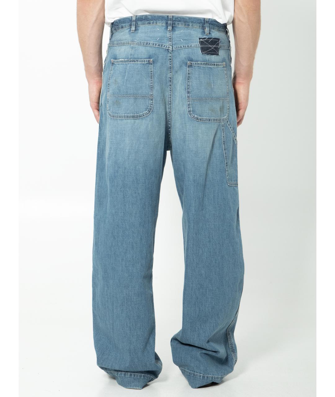 MAISON MARGIELA Голубые хлопковые прямые джинсы, фото 4