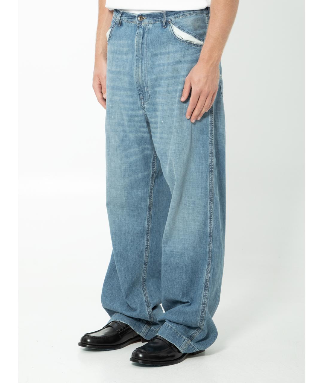 MAISON MARGIELA Голубые хлопковые прямые джинсы, фото 5