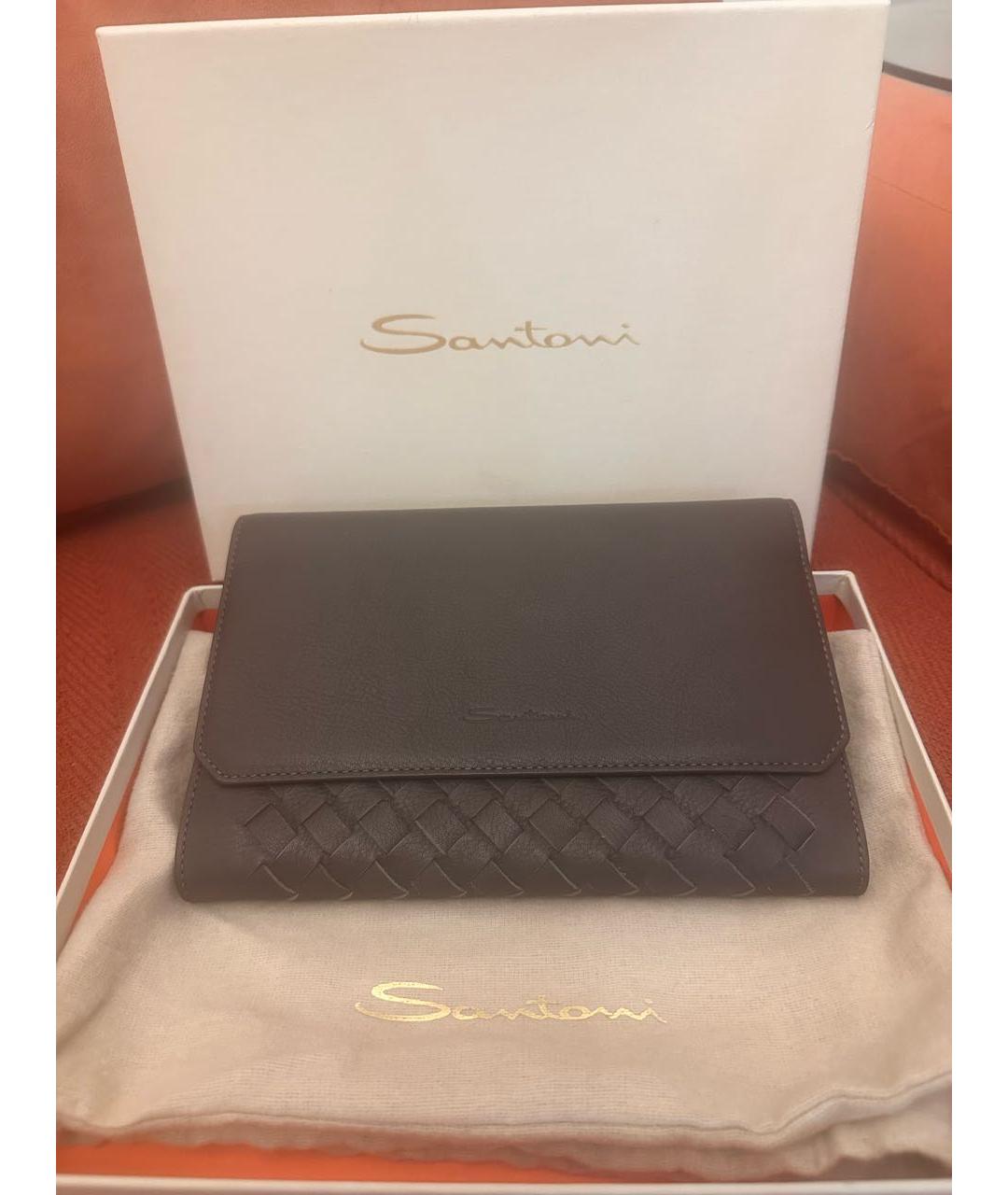 SANTONI Антрацитовый кожаный кошелек, фото 2