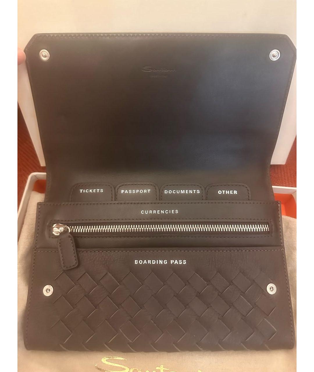 SANTONI Антрацитовый кожаный кошелек, фото 6