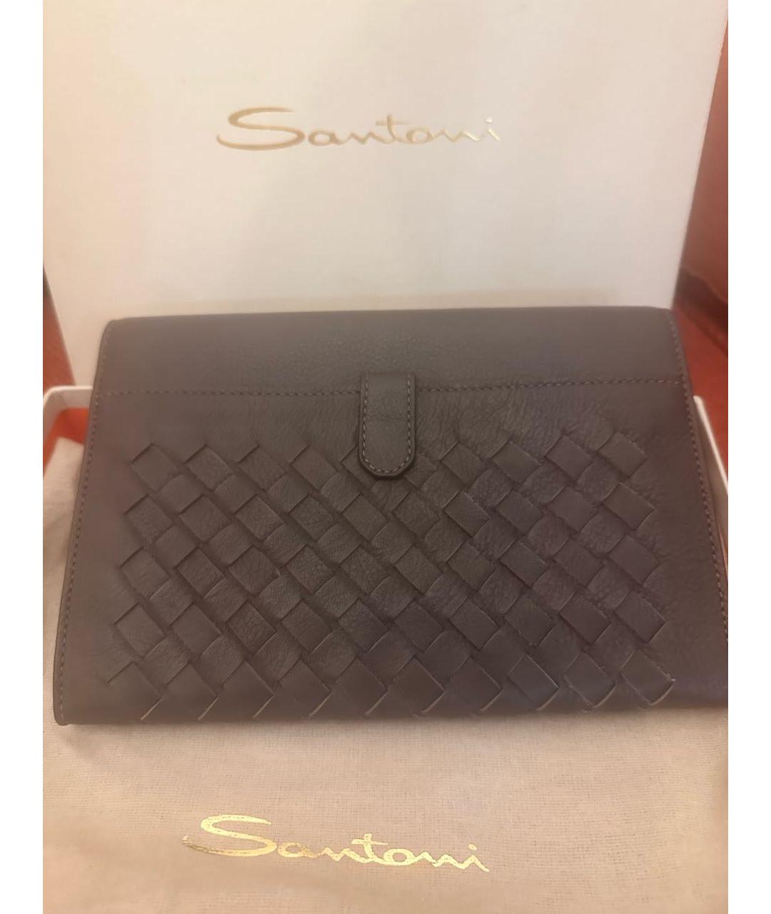 SANTONI Антрацитовый кожаный кошелек, фото 4