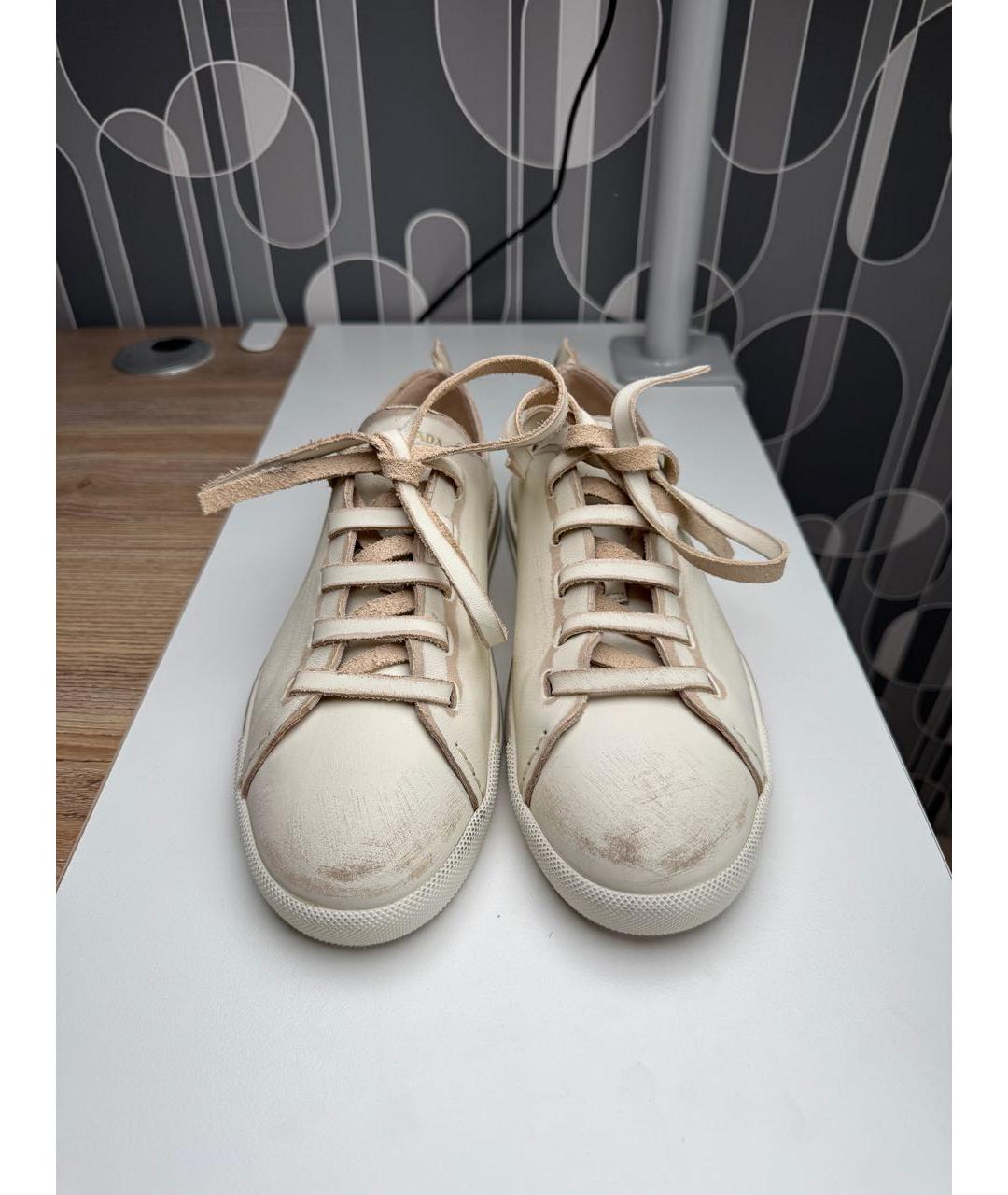 PRADA Белые кожаные кеды, фото 2