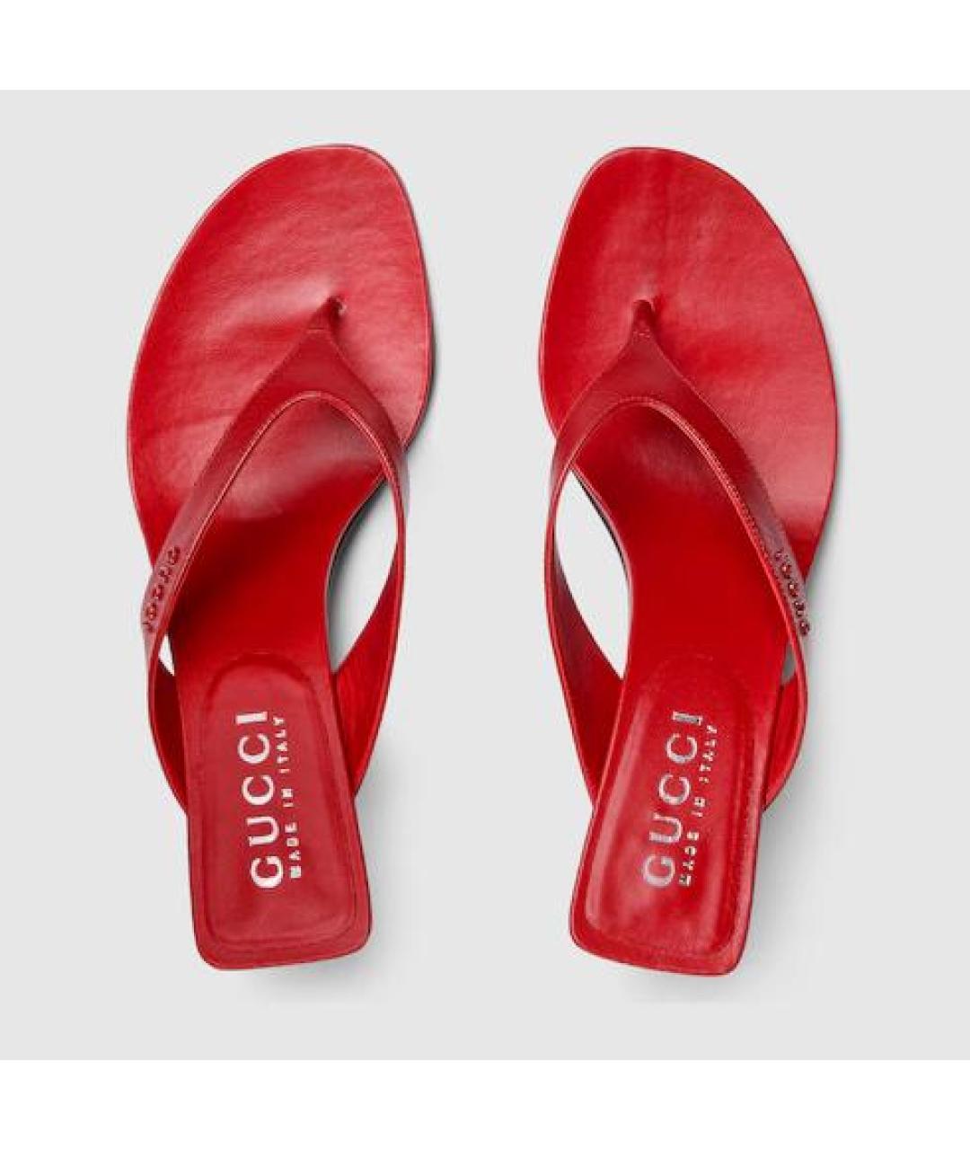 GUCCI Красные кожаные мюли, фото 2