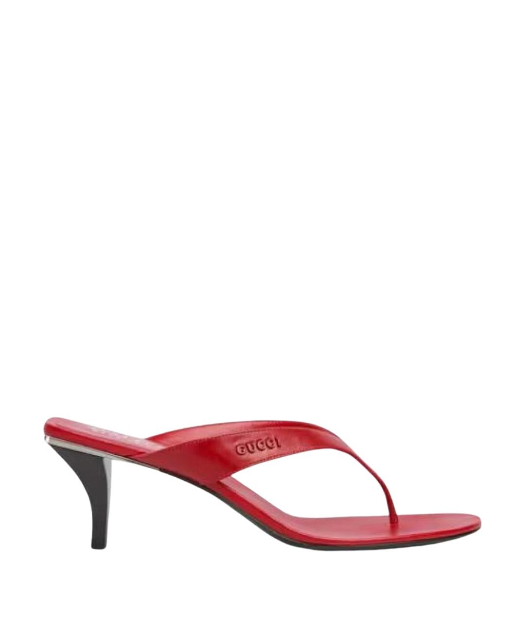 GUCCI Красные кожаные мюли, фото 1