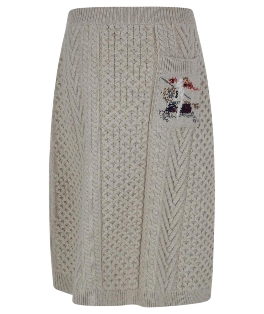 BURBERRY Серая шерстяная юбка миди, фото 2
