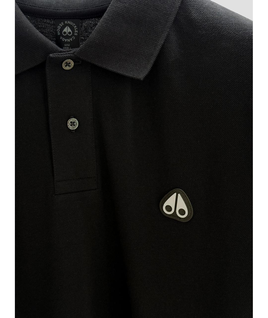 MOOSE KNUCKLES Черное хлопковое поло с коротким рукавом, фото 3
