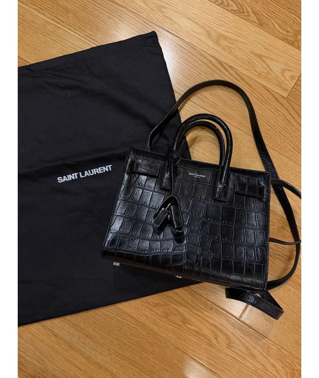 SAINT LAURENT Черная кожаная сумка тоут, фото 8