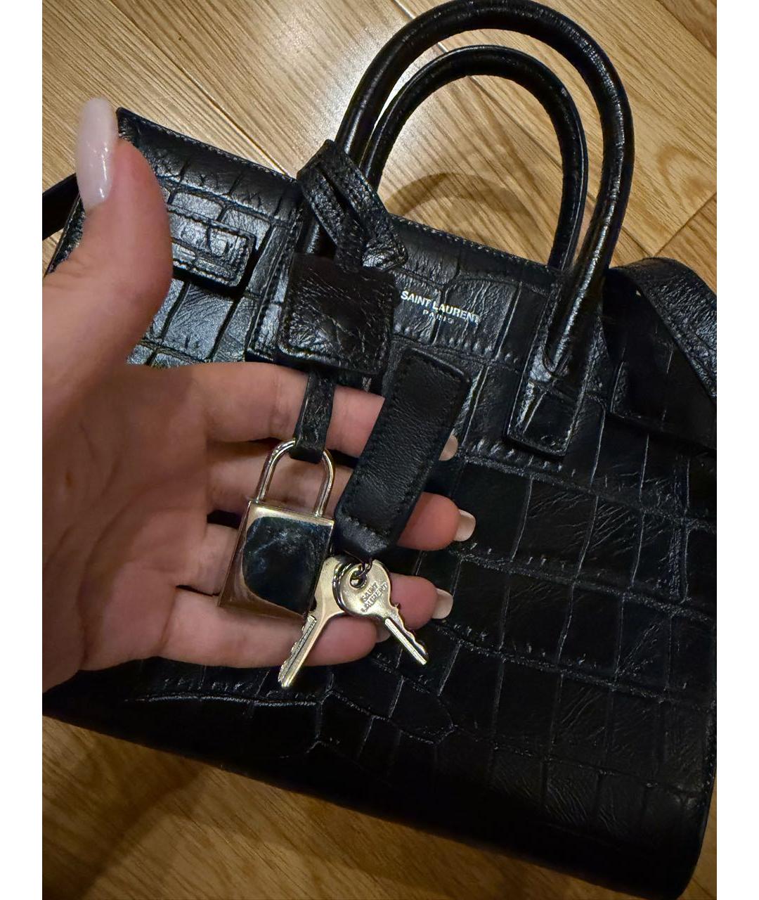 SAINT LAURENT Черная кожаная сумка тоут, фото 4