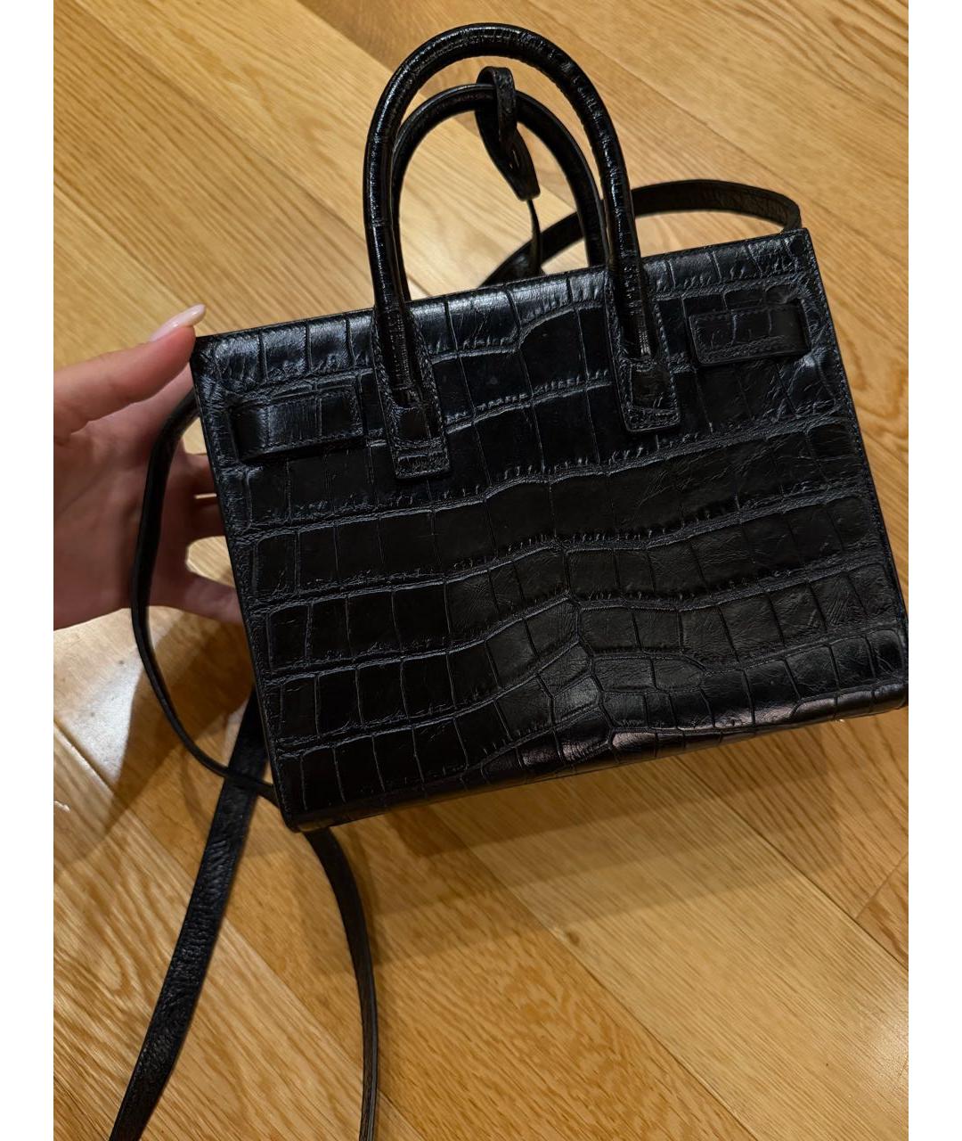 SAINT LAURENT Черная кожаная сумка тоут, фото 2