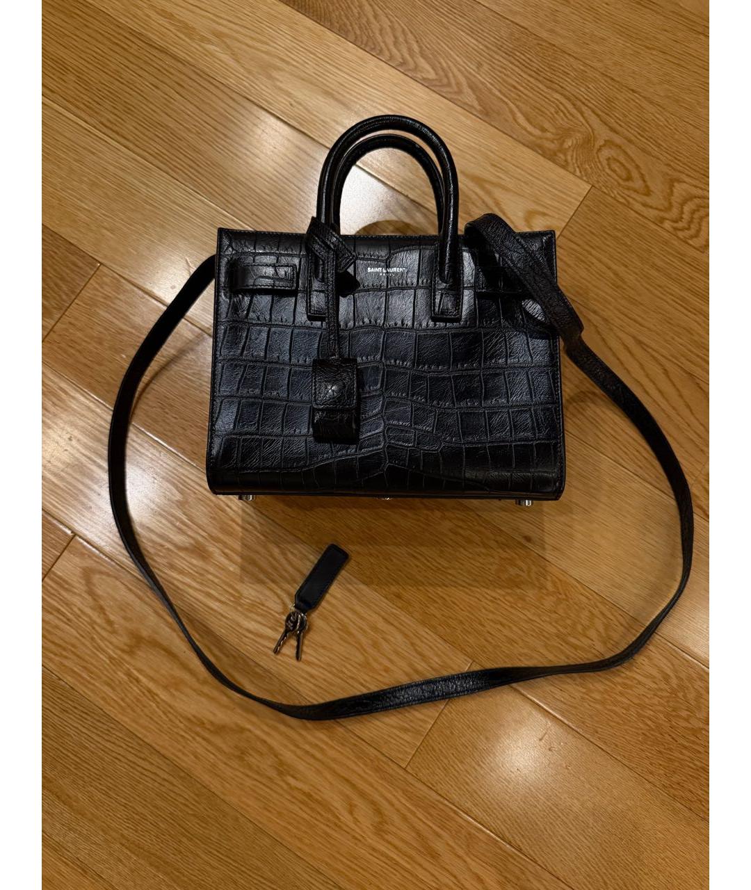 SAINT LAURENT Черная кожаная сумка тоут, фото 9
