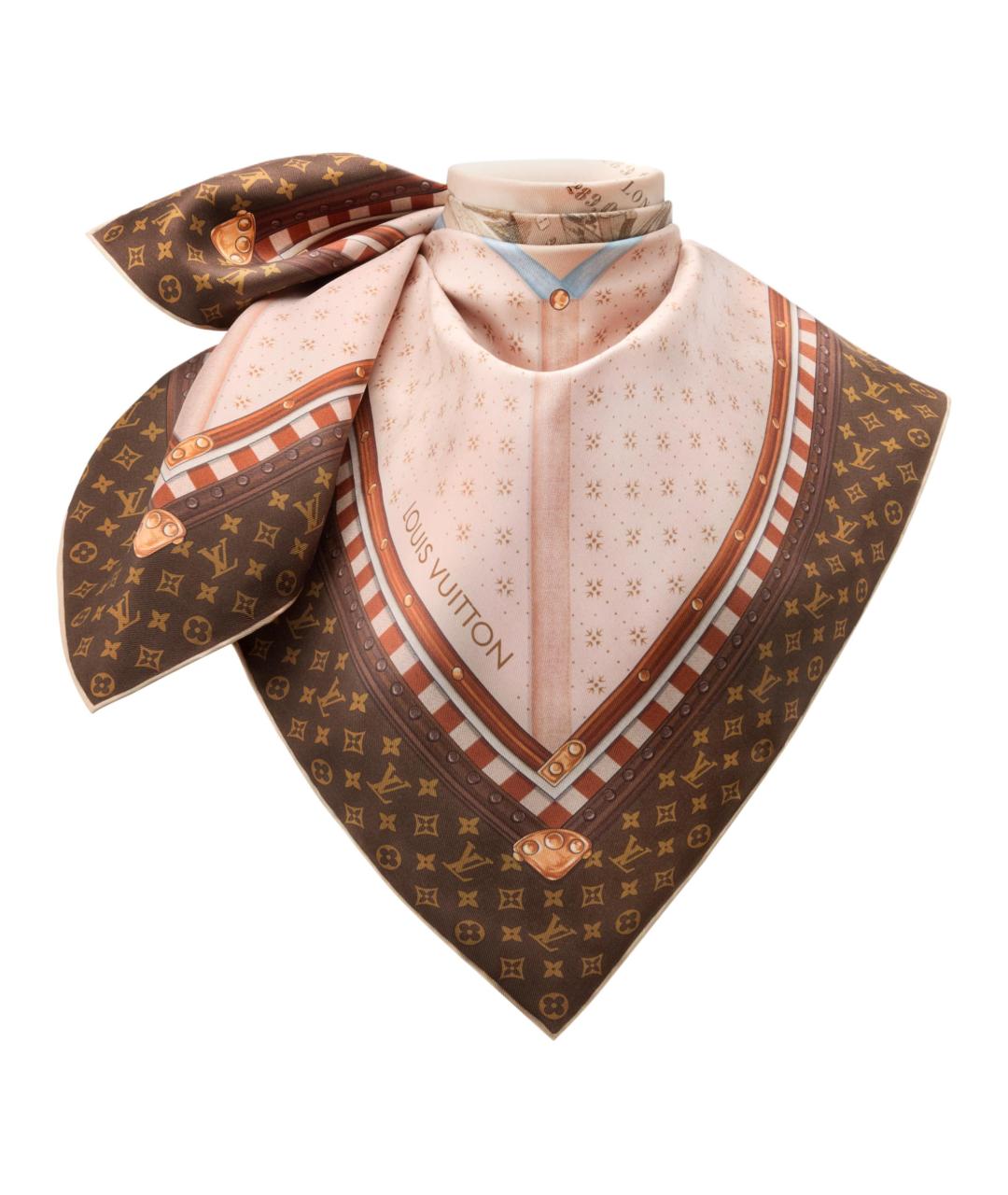 LOUIS VUITTON Бежевый шелковый шарф, фото 2
