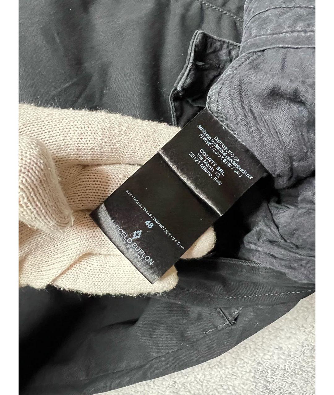 MARCELO BURLON Черные хлопко-эластановые повседневные брюки, фото 8