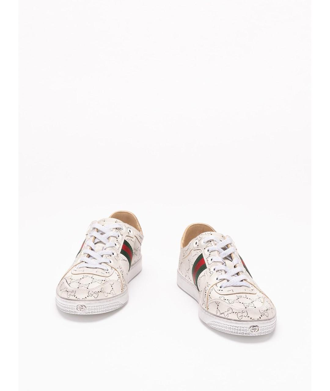 GUCCI Белые кожаные низкие кроссовки / кеды, фото 2