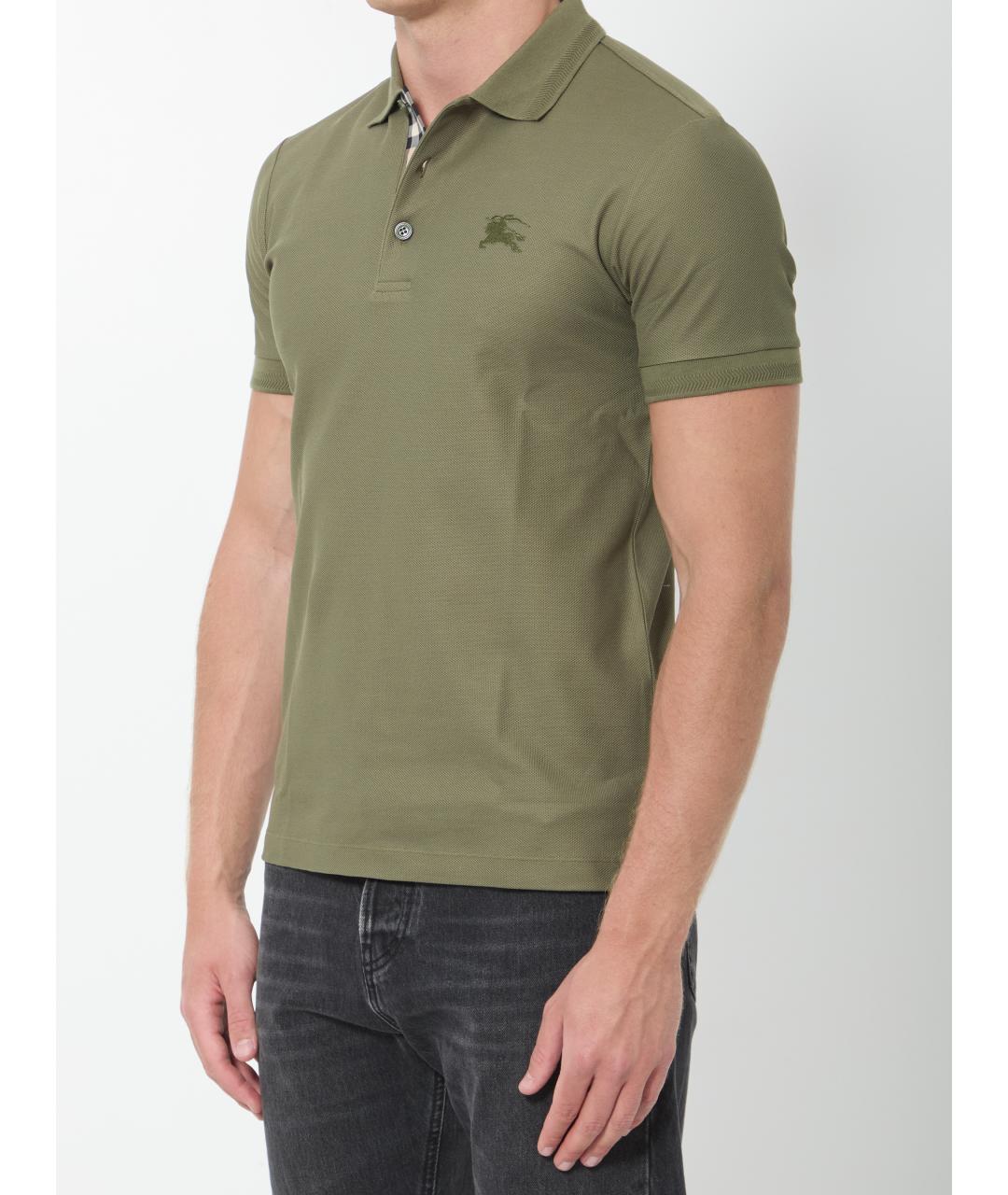 BURBERRY Зеленые хлопковое поло с коротким рукавом, фото 2