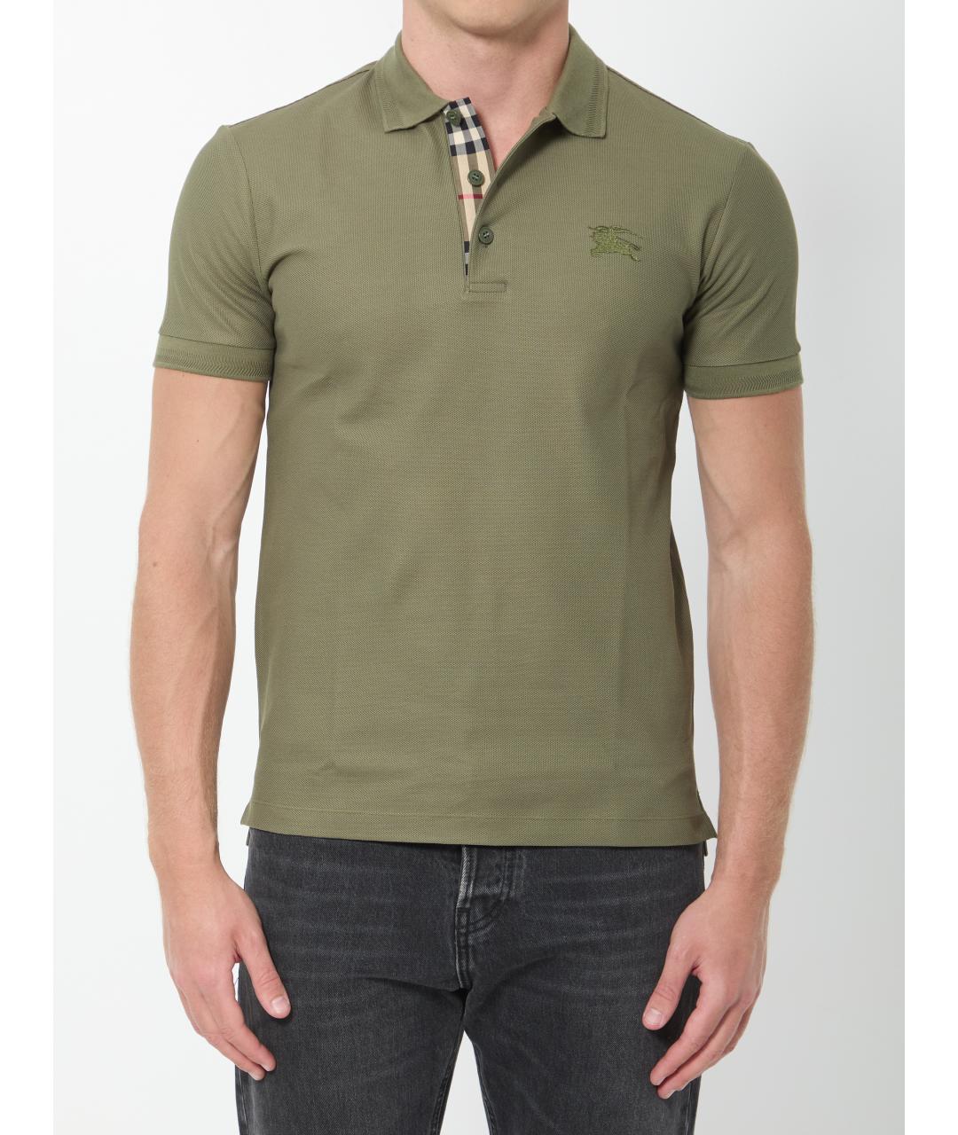 BURBERRY Зеленые хлопковое поло с коротким рукавом, фото 5