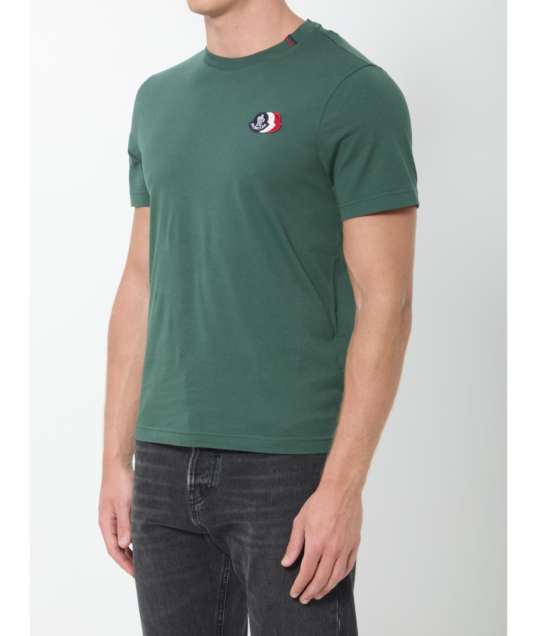 MONCLER Зеленая хлопковая футболка, фото 2