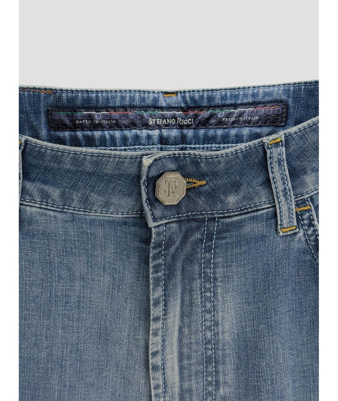 STEFANO RICCI Синие хлопко-эластановые прямые джинсы, фото 4
