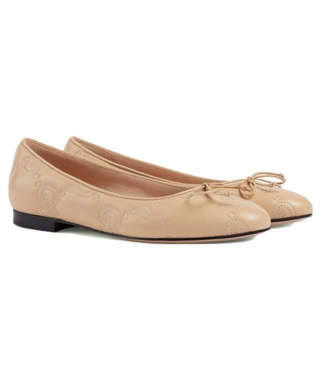 GUCCI Бежевые кожаные балетки, фото 3