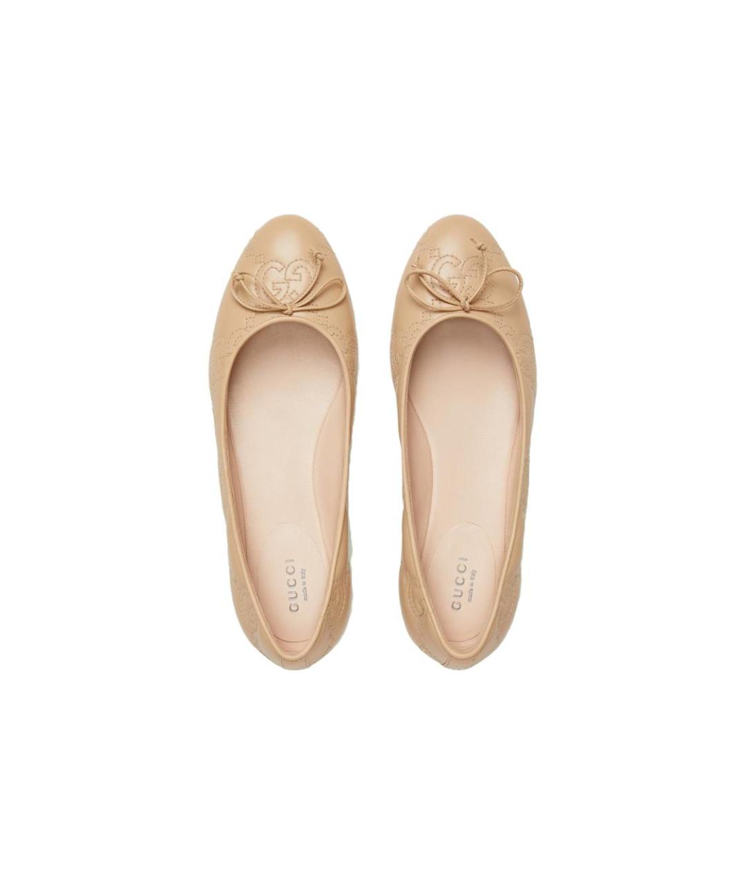 GUCCI Бежевые кожаные балетки, фото 4