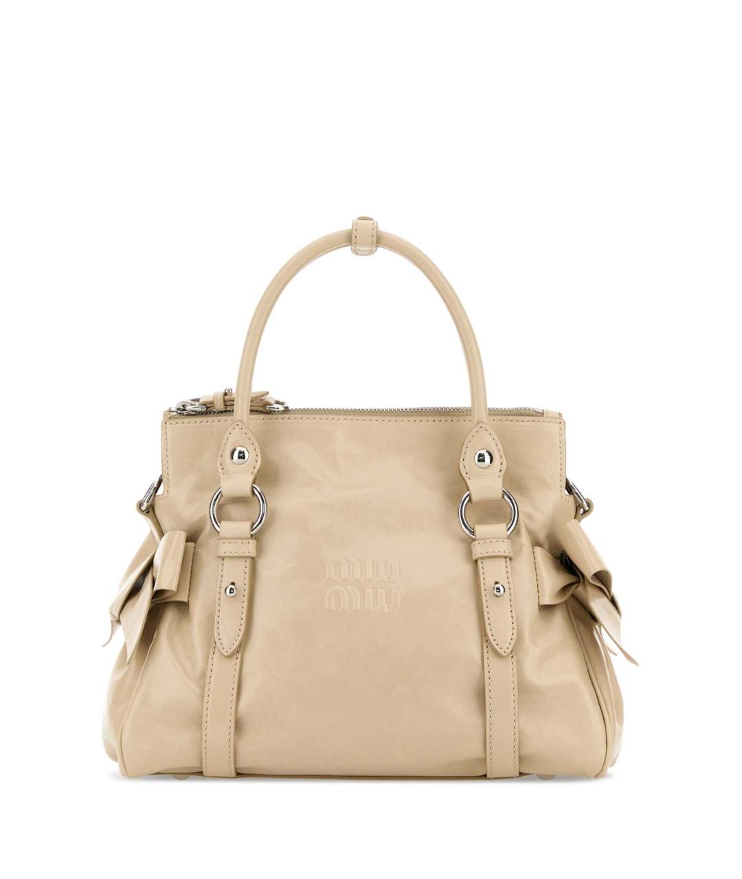 MIU MIU Бежевая кожаная сумка с короткими ручками, фото 2