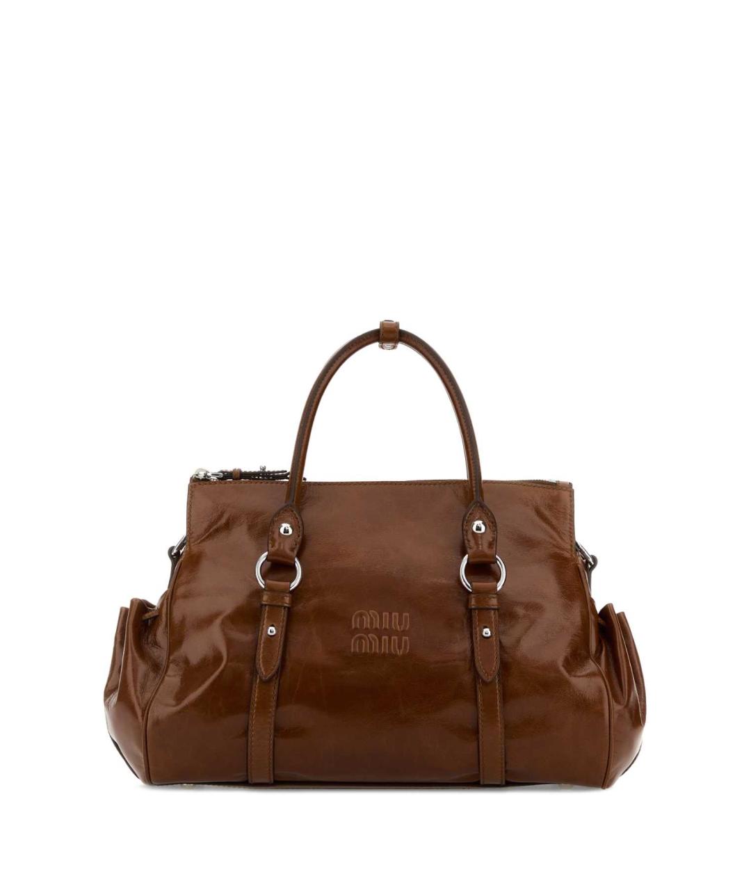 MIU MIU Коричневая кожаная сумка с короткими ручками, фото 1