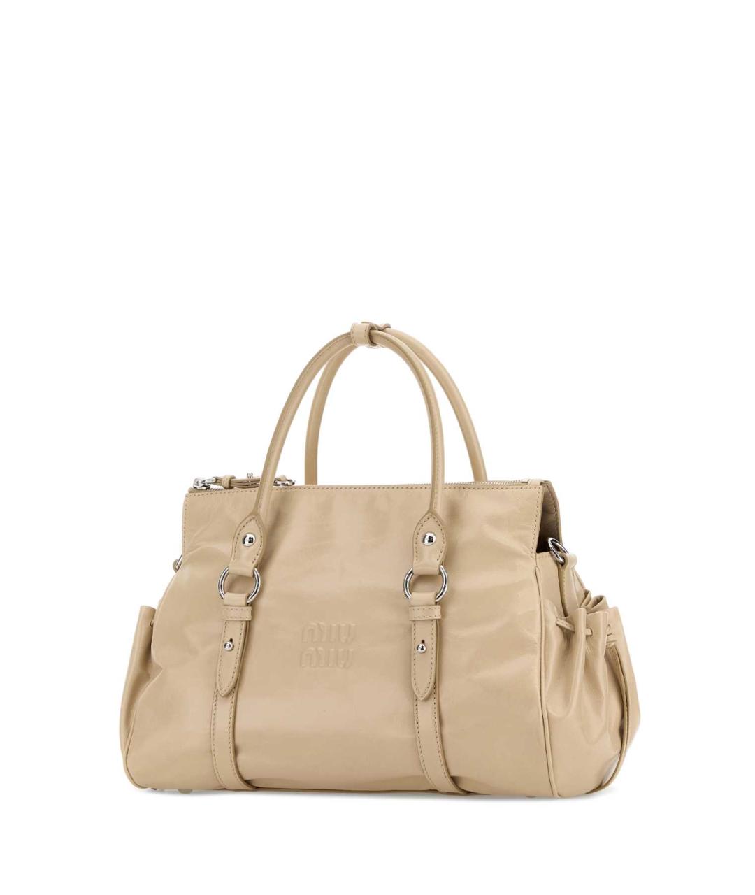 MIU MIU Бежевая кожаная сумка с короткими ручками, фото 2