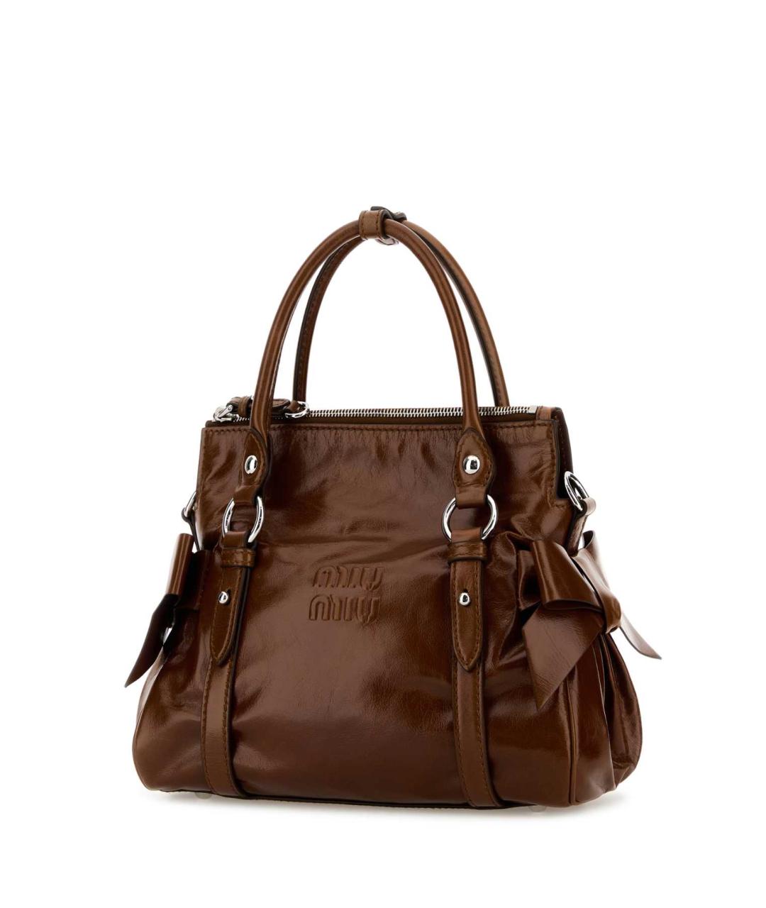 MIU MIU Коричневая кожаная сумка с короткими ручками, фото 1